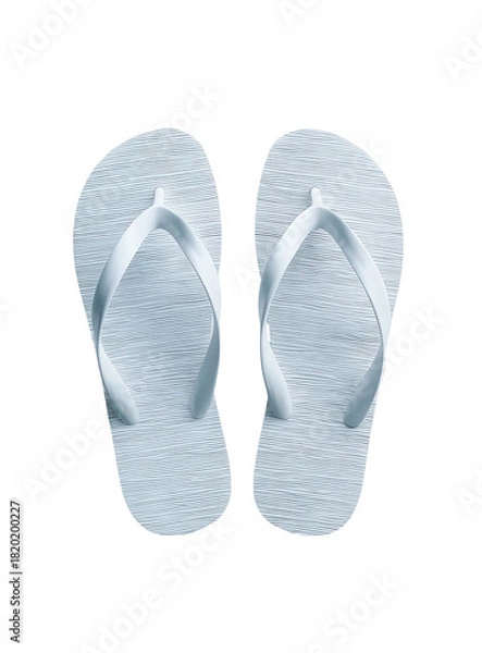 Fototapeta Two white flip-flops on black background, top-down view