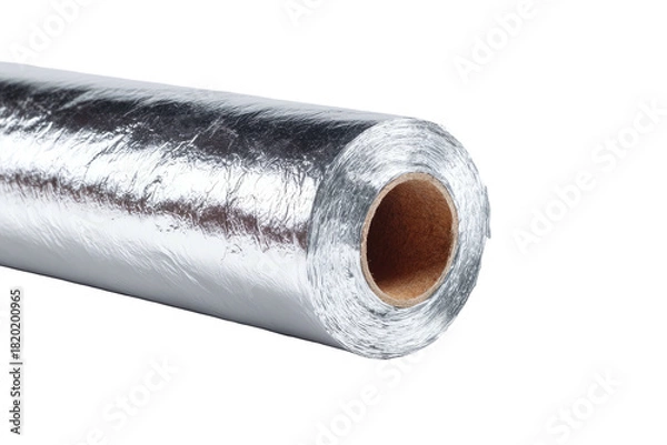 Fototapeta Shiny foil roll, end view; black backdrop