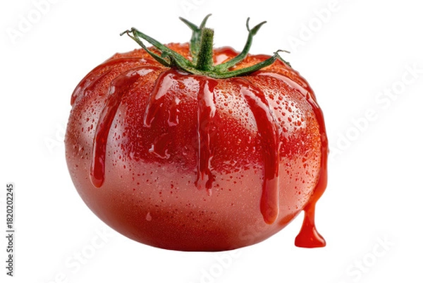 Fototapeta Tomato drips with red sauce, isolated on black