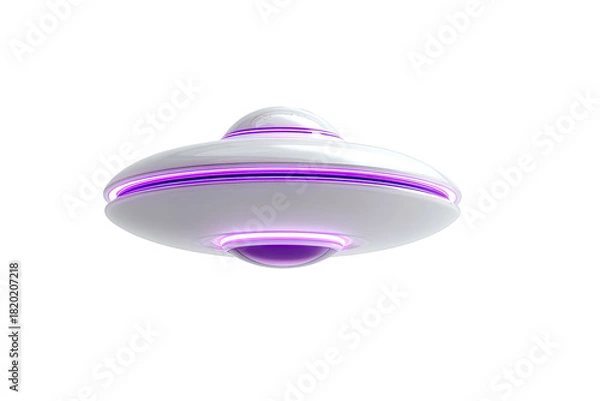 Fototapeta White UFO floats with bright purple glowing rim lights