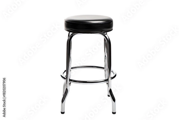 Fototapeta Shiny chrome stool with black, round, padded seat