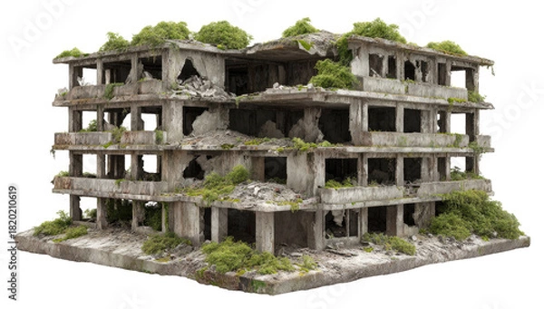 Fototapeta Decayed building overrun with plants