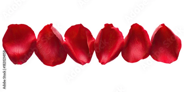 Fototapeta Row of vibrant red rose petals on a stark black backdrop