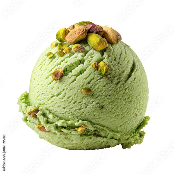 Fototapeta Green ice cream scoop topped with pistachio nuts