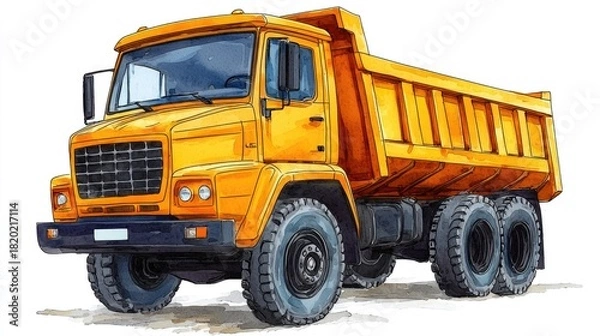 Obraz Bright Yellow Dump Truck with Heavy Duty Tires and Robust Design