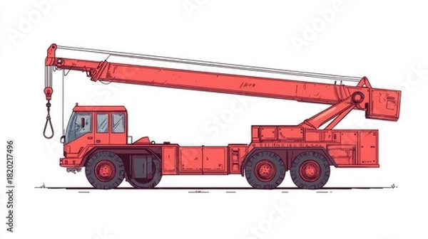 Obraz Red Crane Vehicle with Extended Boom for Construction Work
