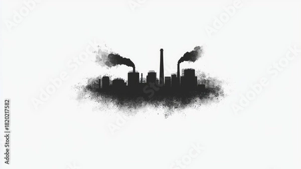 Obraz Industrial City Skyline with Smokestacks and Air Pollution Concepts
