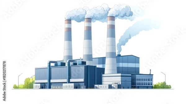 Obraz Modern Industrial Power Plant with Emission Stacks and Blue Structure