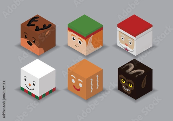 Fototapeta Christmas Set Dice Box 3D Character Cartoon Vector