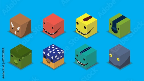 Fototapeta Dinosaur Dice 3D Character Set Cartoon Vector