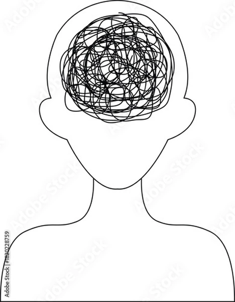Fototapeta Abstract Human Head Messy Mind Line Art Vector