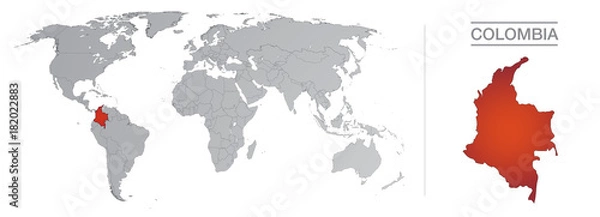 Fototapeta Colombia in the world, with borders and all the countries of the world separated 
