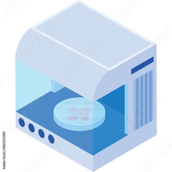 Fototapeta Transparent Background Scientific Laboratory Equipment With Blue Accents And A Petri Dish Containing A Sample Inside A Clean White Room Studio Setting