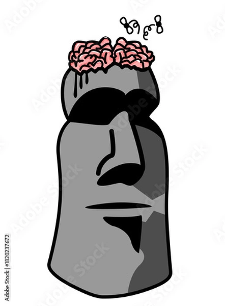 Fototapeta Illustration of a moai head with a destroyed brain