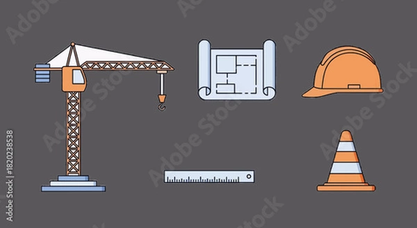 Fototapeta Civil Engineering Construction Icon Set Vector