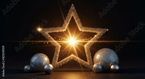 Fototapeta Glowing Star Decoration with Orbs on Dark Background.