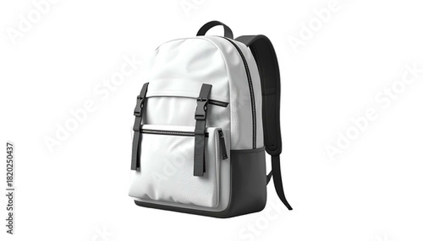Obraz A sleek, modern backpack with a white main compartment and a black base and accents