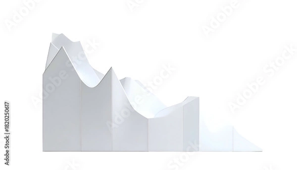 Obraz A 3D rendered white graphic of a declining and fluctuating line graph on a black background