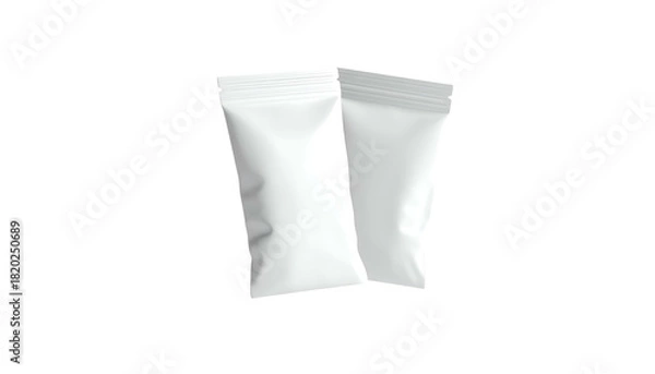 Obraz Two white, blank, sealed pouches, slightly angled, on a solid black background