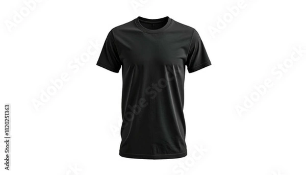 Obraz Isolated front-facing, form-fitting, black, crew-neck short-sleeve shirt against a dark background