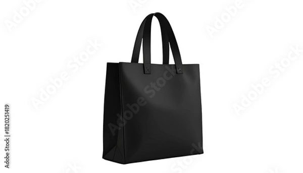 Obraz A matte black tote bag with long handles, presented against a black background