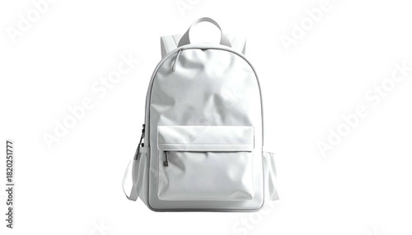 Obraz A pristine white backpack isolated on a black background, with rounded corners and a pocket