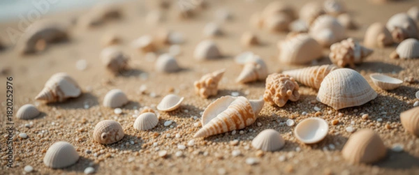 Fototapeta Collecting unique seashells at the beach coastal landscape photography natural environment close-up perspective