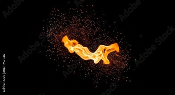 Obraz Fiery Abstract Swirl with Sparks on Black Background.