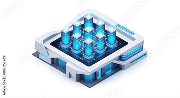 Fototapeta Futuristic Data Center with Servers and Cables