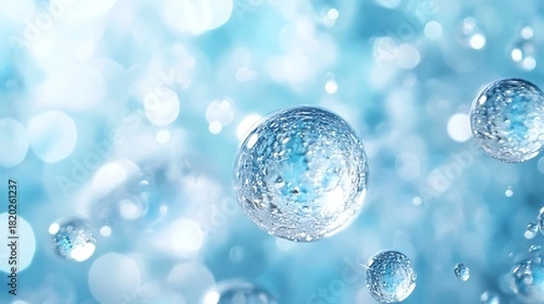 Fototapeta A captivating close up of glistening water droplets against a soft blue blurred background scene view