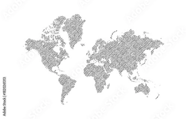 Fototapeta World map hand drawn hatch sketch background vector, World freehand Sketch map, vintage scribble map.