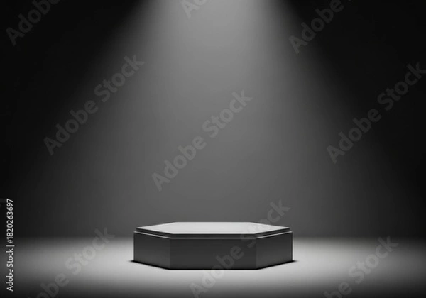 Fototapeta Elegant Hexagonal Podium Under a Dramatic Spotlight.