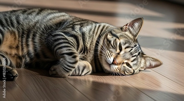 Obraz A playful kitten raising its paw toward the camera, energetic and cute moment.
