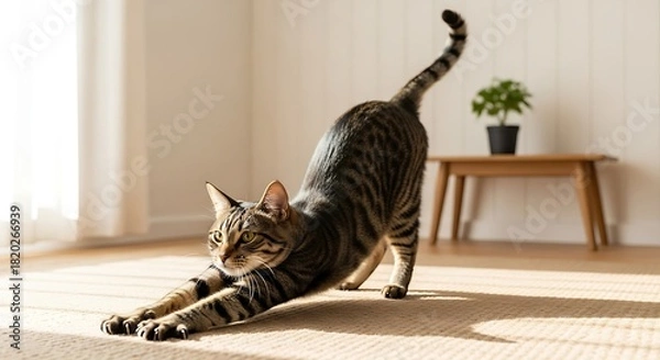 Obraz A playful kitten raising its paw toward the camera, energetic and cute moment.
