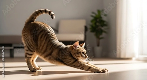 Obraz A playful kitten raising its paw toward the camera, energetic and cute moment.
