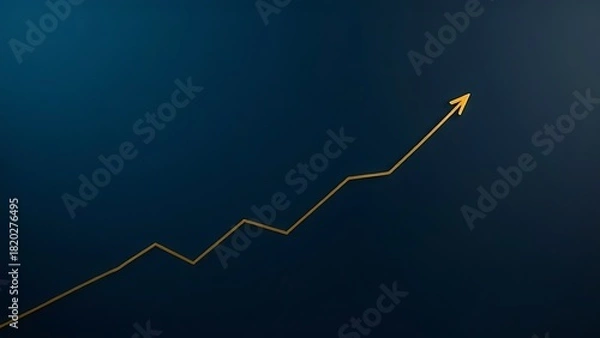 Fototapeta Abstract golden line ascending on deep blue, representing financial growth and minimalist elegance.