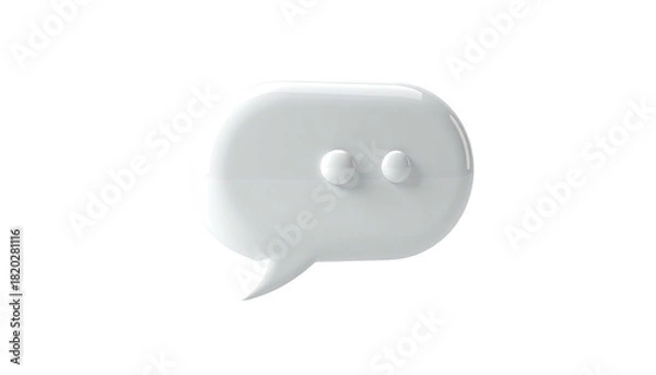 Fototapeta 3D white chat bubble, two dots, soft lighting on black background