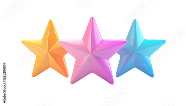Obraz Three colorful faceted stars rendered on a black background