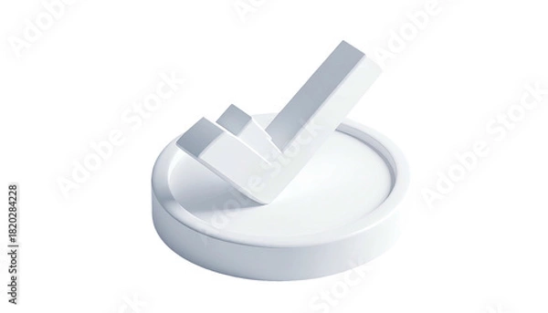 Obraz A glossy white checkmark, slightly tilted, rests atop a circular platform
