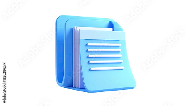 Obraz 3D rendered stylized light blue notebook with pages, isolated on black