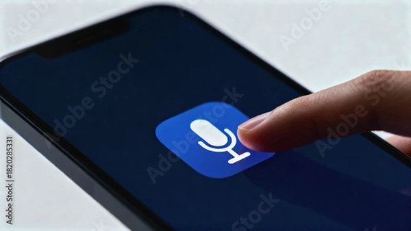 Obraz Curious finger touching screen for voice activated ai search command. Using smart technology for information retrieval