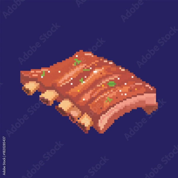 Obraz pixel art barbecue ribs, vector illustration on isolated background.