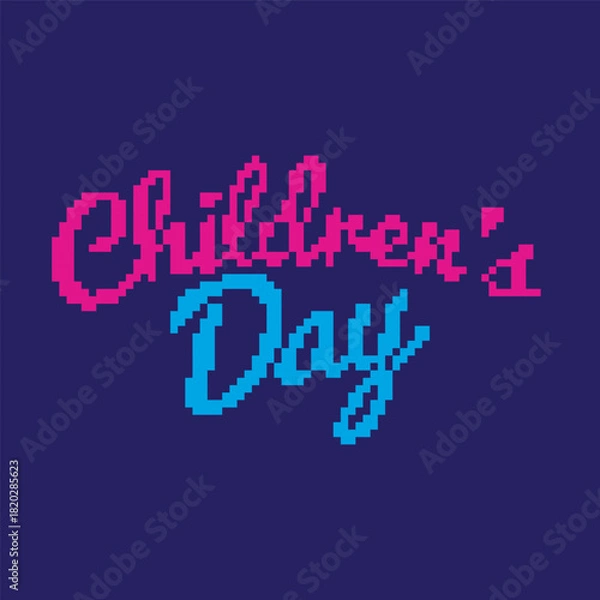 Obraz children's day pixel art, vector illustration on isolated background.
