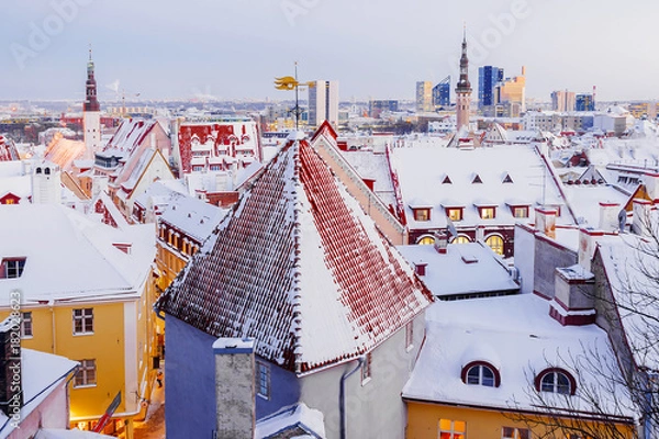 Obraz panorama of evening Tallinn in winter