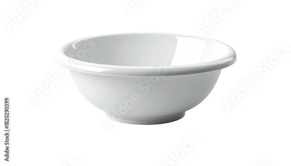 Fototapeta Gleaming white ceramic bowl with a rounded lip, set against a black backdrop