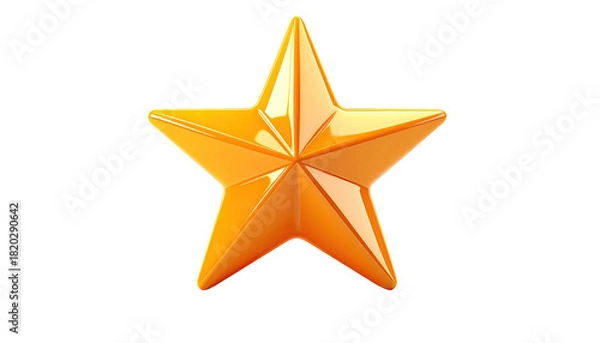Fototapeta Shiny, golden, five-pointed star with a smooth surface, set against black