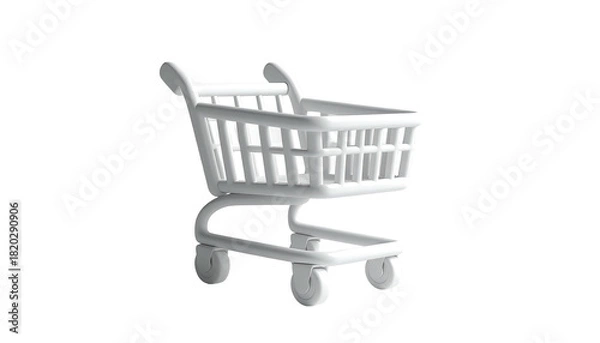 Fototapeta A 3D rendered, white shopping cart with shadows against a black background