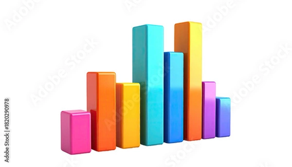 Fototapeta 3D colorful bar chart representing data trends against a black background