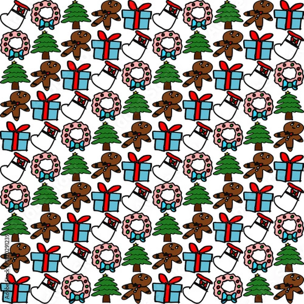 Fototapeta seamless pattern hand drawn Christmas cartoon seamless ,  tree, star on top, merry Christmas