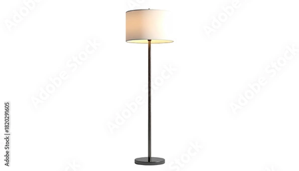 Fototapeta Simple floor lamp with a cylindrical shade glowing against a black backdrop